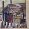 Image 3 : Signed Watercolor & Ink Industrial Outbuildings & Picket Fence, Framed (18 x 21 in.)