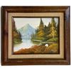 Image 1 : Signed Tack Mountain Lake & Autumn Forest Oil on Canvas, Framed (14.5 x 12.5 in.)