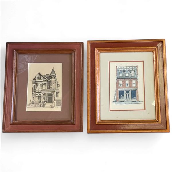 Pair of Framed Architectural Renderings, One Signed Martin Tang (11 x 13 & 10.5 x 12.5 in.)