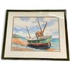 Image 1 : Rempel 1985 Watercolor of Beached Fishing Boat, Signed & Framed (26 x 22 in.)