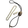 Image 1 : 17" Natural Bead Necklace, Polar Bear Pin & Hand Painted Bolo Tie