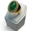 Image 1 : New Gold Plated Jade Cabochon & Crystal Ring - Size 8  (Center of ring is 20mm wide)