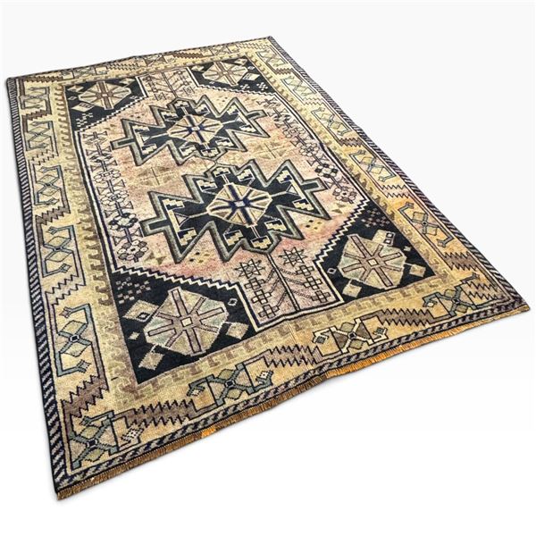 Hand-Knotted Lori Wool Persian Rug with Geometric Design, 7.1 x 5.9 ft