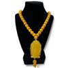 Image 1 : 24" Beaded Sakamuni Buddga Pendant Necklace - Egg Yolk Coloured 12mm Beads and 38mm x 56mm Pendant