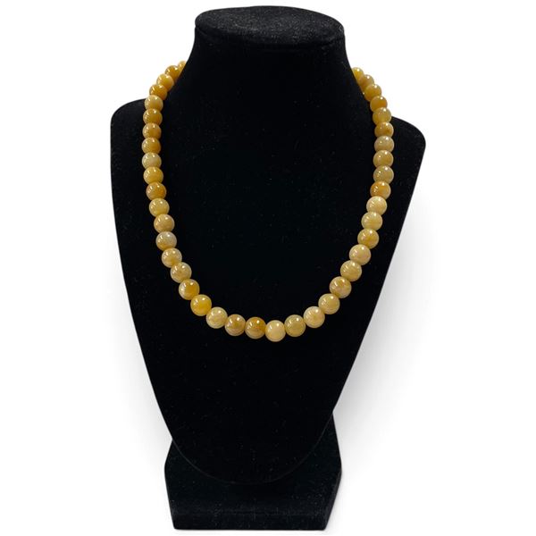 18" Honey Jade Polished 8mm Beaded Necklace - Lobster Clasp