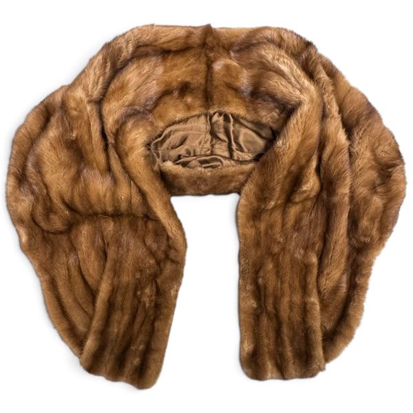 Brown Fur Evening Stole Capelet with Long Front Panels & Satin Lining