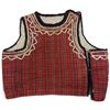 Image 1 : Traditional Folk Costume Red Plaid Quilted Bodice with Metallic Braid (17.5 in.)