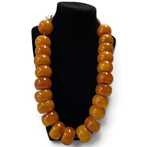 Large Butterscotch Bead Necklace with 22 19mm x 27mm Beads