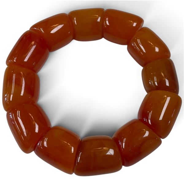 Chunky Honey Coloured Bakelite-Style Stretch Bracelet - 22mm x 19mm beads