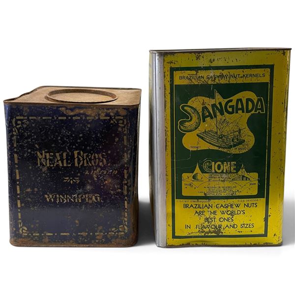 Vintage Angala Nut Tin & Neal Brothers, Winnipeg Tin  9" x 9" x 14"  tall &  9" x 9" x 10" tall