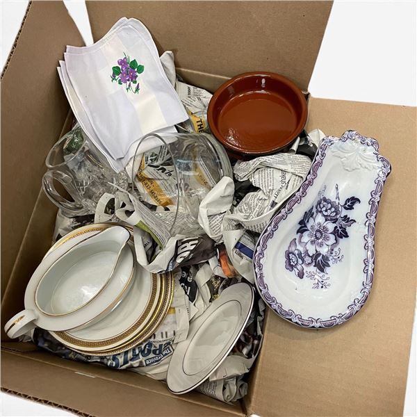 Box Lot of Porcelain, China & Household Goods