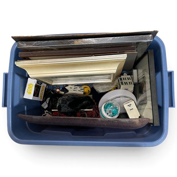 Tote of Assorted Goods - Christmas Décor, Pictures, Toy and More