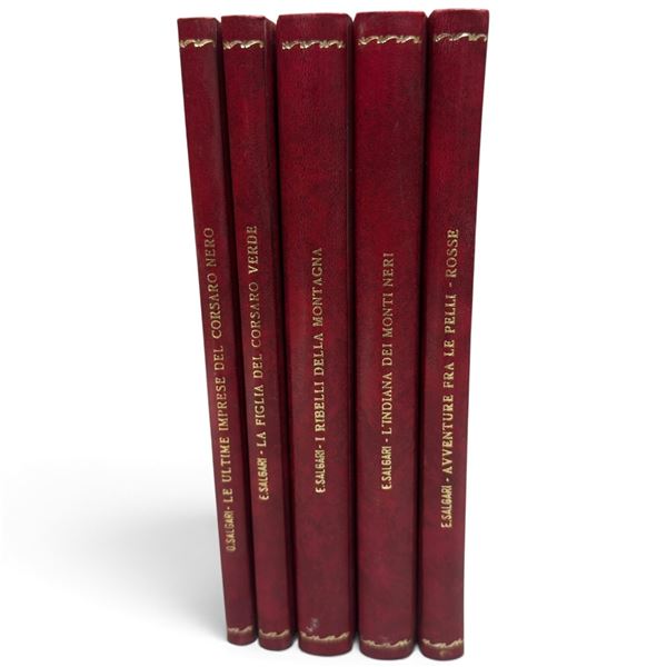 Five Italian Adventure Novels by Emilio & Omar Salgari, Illustrated Red Hardcovers