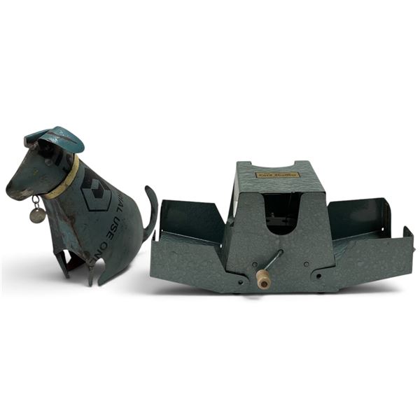 Wallin Foster "The Cumberland" Hand-Crank Card Shuffler & Postal Metal Dog Figure