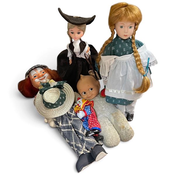 Assorted Character Dolls with Clowns, Fashion Doll & Braided Girl, Group of 5