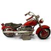 Image 1 : Red & Silver Handcrafted Metal Cruiser Motorcycle Model with Studded Saddle - 3" x 10" x 6" tall