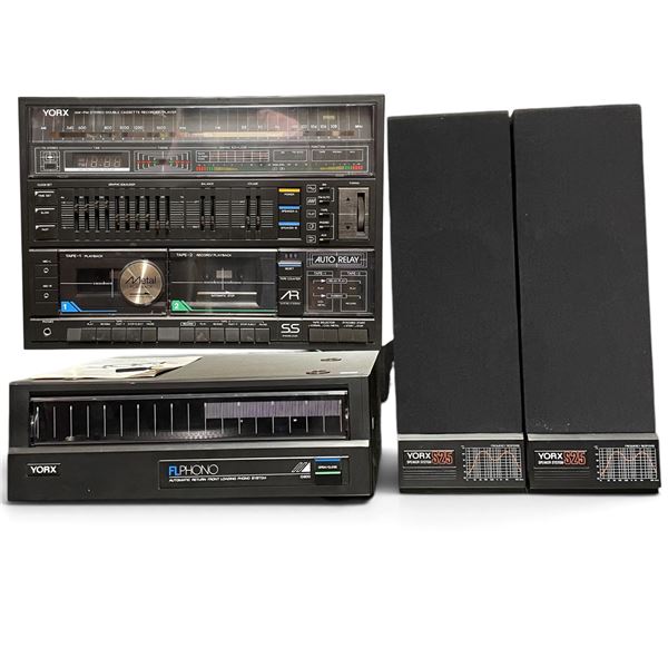 Yorx M2605 Stereo System with Dual Cassette, Front-Loading Turntable & S25 Speakers