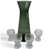 Image 1 : Smoky Green Glass Carafe with Four Clear Textured Pedestal Goblets, Five-Piece Set
