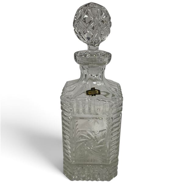 Zajecar Yugoslavian 24% Lead Crystal Square Decanter with Geometric Stopper