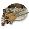 Image 1 : Faceted Glass Pedestal Centerpiece with Mixed Flatware, Servers & Utensils