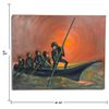 Image 2 : Signed A. Pauls0 Figural Boat Scene Painting on  Board at Sunset (30 x 24 in.)