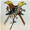 Image 2 : Signed Three-Piece Butterfly-Wing Collage Set, Birds & Figure (Larger ones 9.5 x 16 in.)
