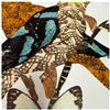 Image 3 : Signed Three-Piece Butterfly-Wing Collage Set, Birds & Figure (Larger ones 9.5 x 16 in.)