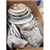Image 1 : Box Lot of Vintage China, Placemats & Silver Gilded Glass