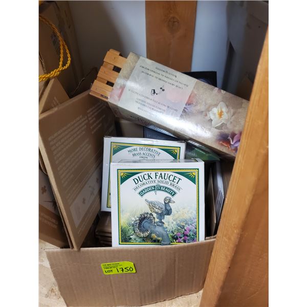 Box of New Indoor & Outdoor Garden Goods - Indoor Flower Garden, Brass Duck Faucet, Laser Cut Birds 