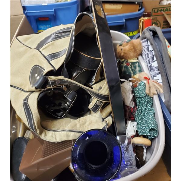 Box Lot of Vintage Camera Accessories and Household Décor