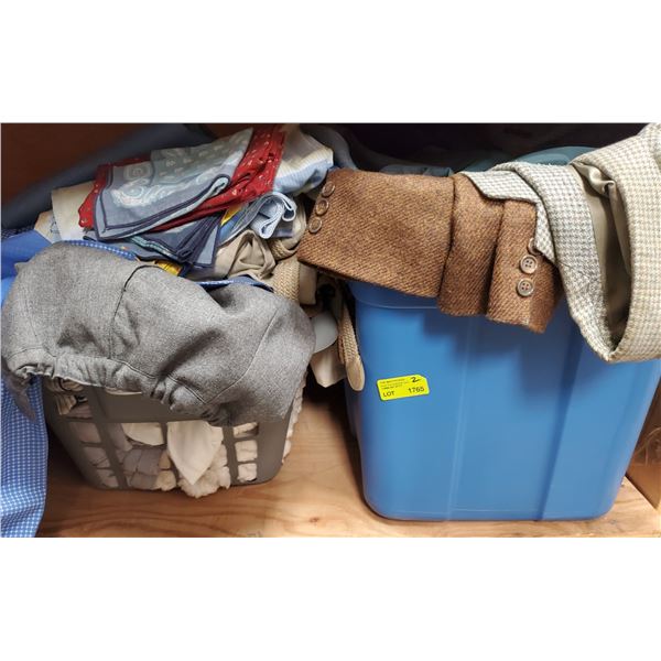 Tote & Basket of Clothing & Table Linens