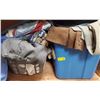 Image 1 : Tote & Basket of Clothing & Table Linens