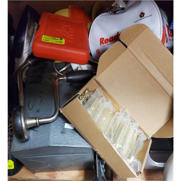Tool Lot - Metal Tool Box, Ready Kit, New 3.5" Brass Door Hinges & More