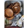 Image 1 : Tote of Wood Salad  Bowls, China, Glassware & Decorative Items