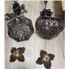 Image 1 : 2 Vintage Pierced Metal Hanging Lamps - Shades are 10" diameter x 9" long