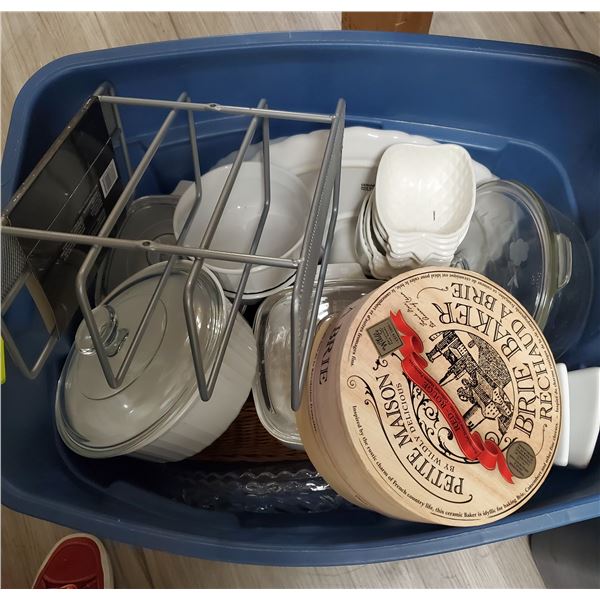 Large Tote of Dishes, Corinigware and More