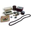 Image 2 : Tray of Trinket Boxes, Garnet Rope Necklace, Personal Size Cherry Tea Caddy & Watch Parts