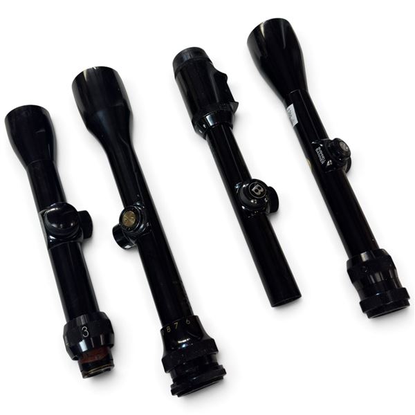 Four Vintage Variable-Power Rifle Scopes For Parts, Bushnell Banner, Lite-Site & Japanese 3-9x40