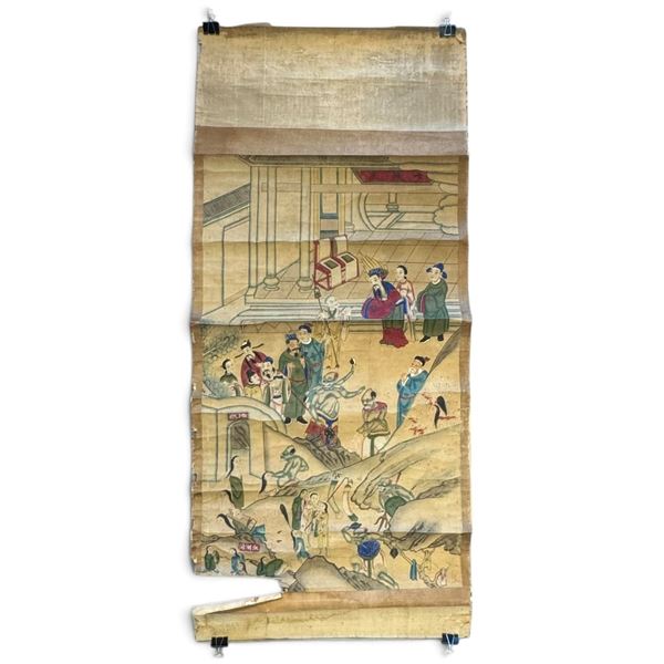 Songdi Wang Ten Kings of Hell Polychrome Hanging Scroll Painting (34 x 76 in.)