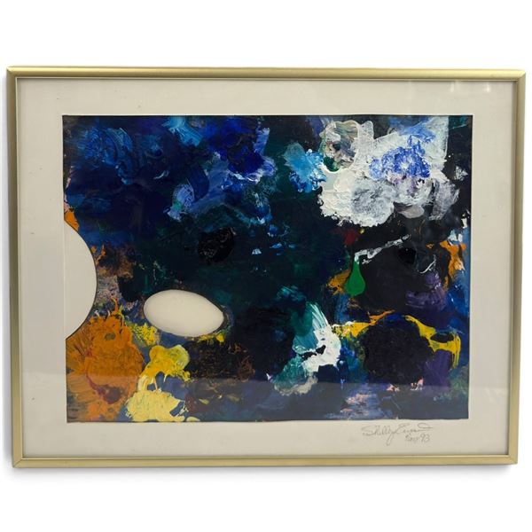 Signed Shelley Evenson Nov. 1993 Abstract Painting in Gold-Tone Frame (14 x 11 in.)