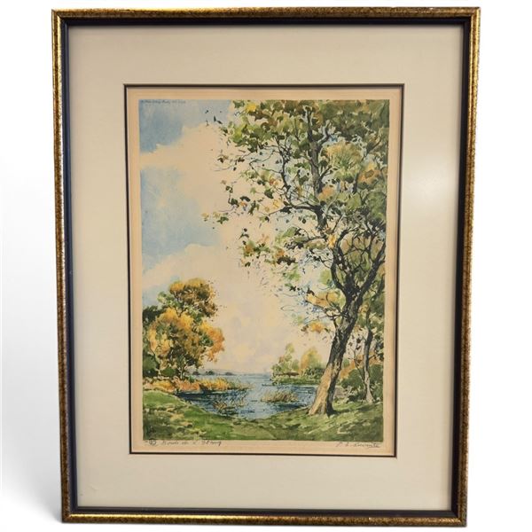 Paul Émile Lecomte "On the Banks of the Etang" Signed Color Etching (17 x 21 in.)