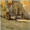 Image 4 : Signed Marc Watercolor Village Street Scene, Framed (18.5 x 22.5 in.)