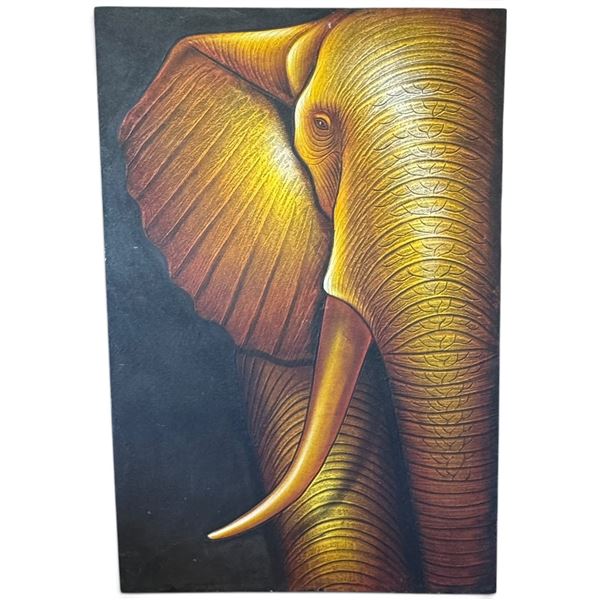 Textured Elephant Portrait Painting on Canvas in Gold & Brown (39.5 x 59 in.)