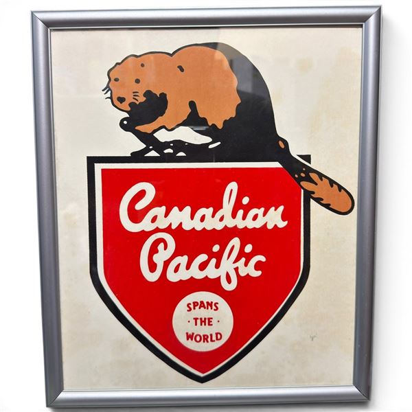 Framed Canadian Pacific Beaver Logo Advertising Sign, Spans the World (11 x 13 in.)
