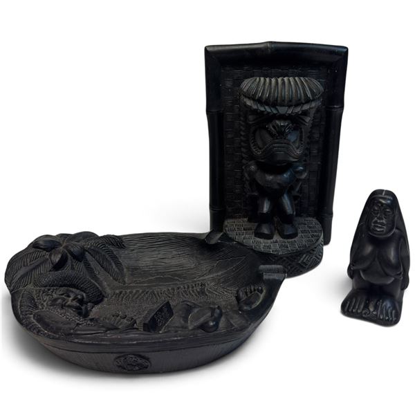 Three-Piece Coco Joe's Hawaii Lava Group: Ashtray, No. 292 Bookend & Fertility Figure