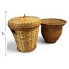 Image 2 : Two Woven Bamboo & Cane Baskets, Lidded Storage and Flared Open Forms (15 in. H)