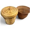 Image 3 : Two Woven Bamboo & Cane Baskets, Lidded Storage and Flared Open Forms (15 in. H)
