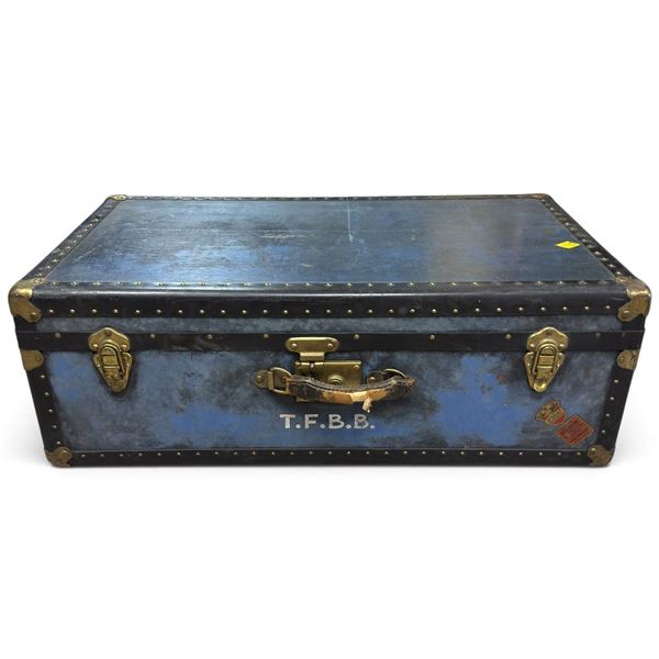 McBrine Four-Ply Solidon Blue Vulcanized Fiber Suitcase Trunk, Initialed T.F.B.B.