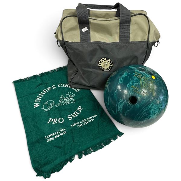 Track Sensor/C Reactive Bowling Ball with Kool Kit Gold Bag & Pro Shop Towel
