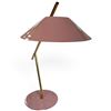 Image 3 : Modernist Pink Enamel & Brass-Tone Metal Desk Lamp with Conical Shade & Angled Arm